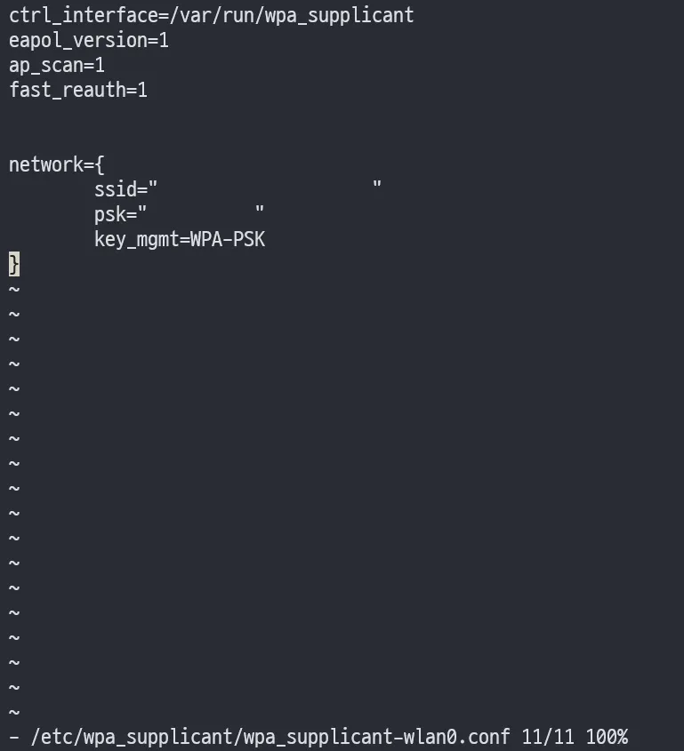 wpa_supplicant-wlan0.conf 편집 화면