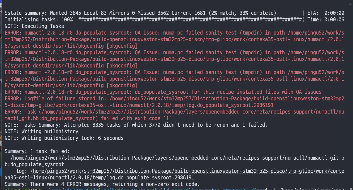 numactl do_populate_sysroot QA 실패 예시